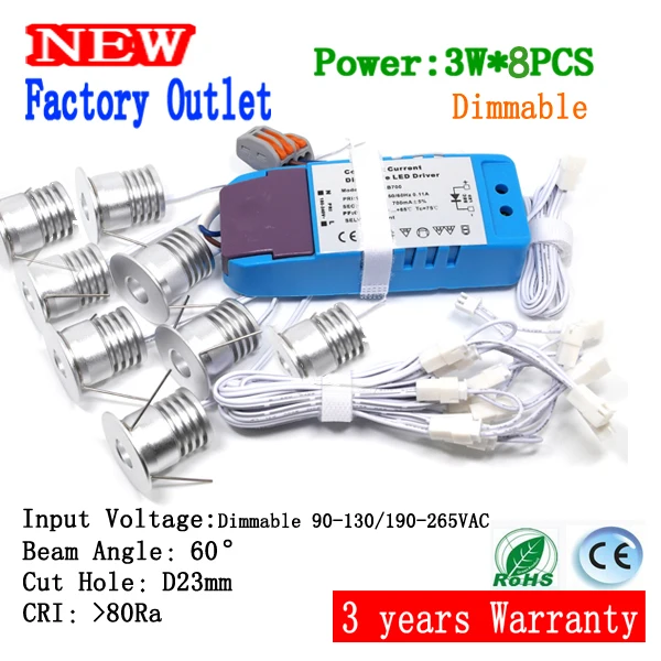 

8pcs mini led spot light Lamp 3W spot light 110/220VAC 23mm cutting size 60D low price free shipping product CE ROHS
