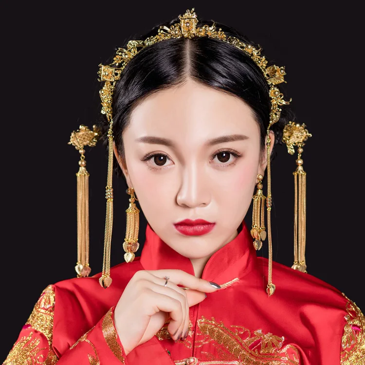 

Chinese style retro tassel Phoenix coronet crown Bridal Head wear New Wedding hair Decoration suit accessories