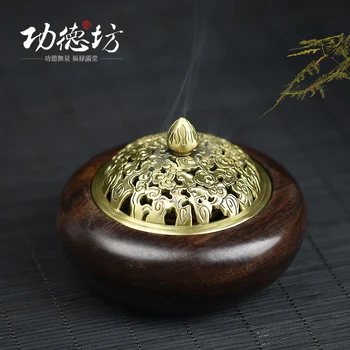 

Exquisite Carving Technology Chinese Wood Incense Burner with Alloy Cover Art Craft Home Decor Free Shipping