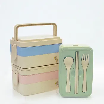 

Portable Lunch Bento Boxes Leak-Proof Rice Husk Material Food Container Storage Box Microwave Heated Dinnerware Set For Kids