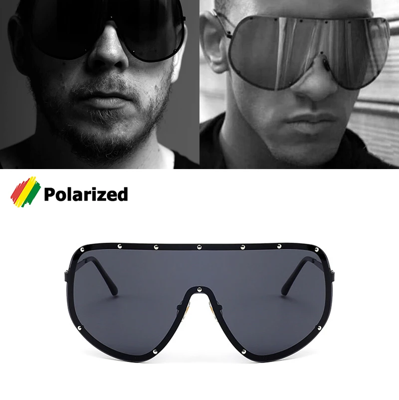 

JackJad 2018 Fashion Oversized Shield POLARIZED Sunglasses Goggles Cool Rivets Brand Design Windproof Sun Glasses Oculos De Sol