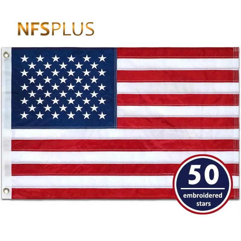 

Embroidered American Flag USA 3x5 Ft Durable Nylon Sewn Stripes Brass Grommets 90x150cm US Flags and Banners Outdoors Home Decor