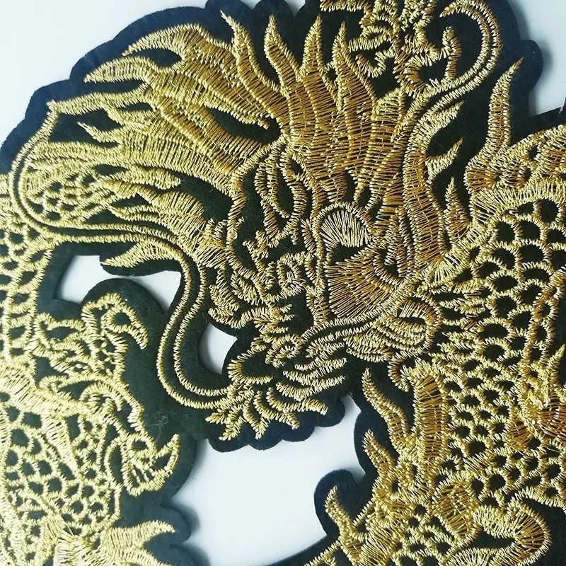 Изысканный животное золотой китайский дракон, вышивка патч пришить на одежду аппликация для DIY аксессуары для одежды патч