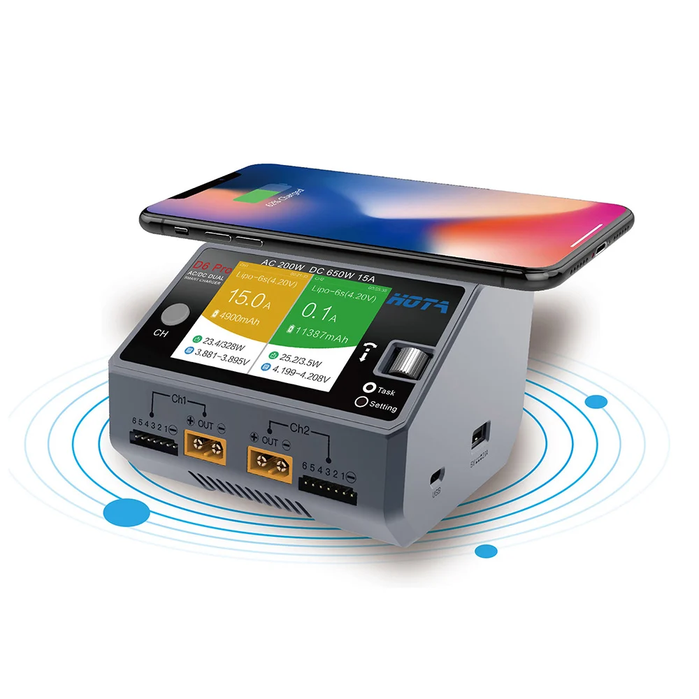 Tanie HOTA D6 podwójna Pro inteligentna ładowarka AC200W DC650W 15A do baterii LiIon NiMH z iPhone Samsung bezprzewodowe ładowanie