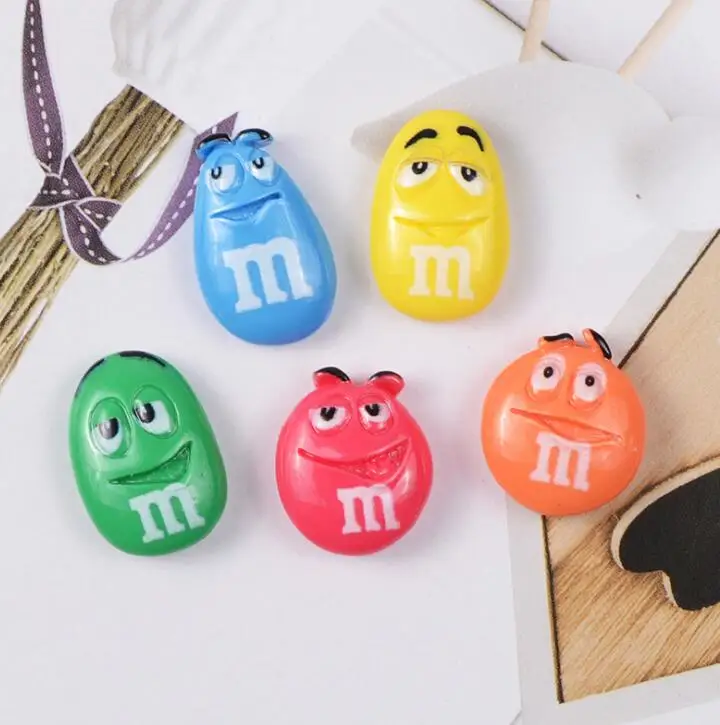 20/100 Kawaii Flatback Resin Cabochons Resin Chocolate Beans M Miniature Chocolate Bean DIY Scrapbook Embellishment Deco Parts