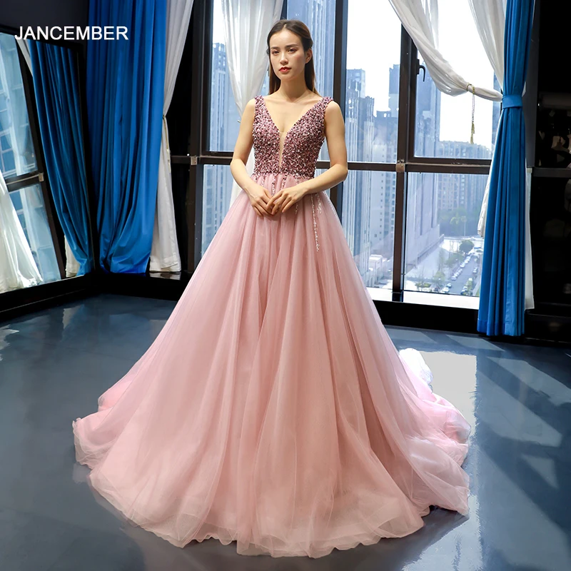 J66713 jancamber Элегантное Длинное вечернее платье трапециевидной формы без рукавов с