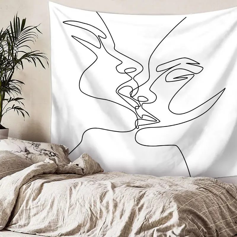 

White and Black Abstract Streak Wall Tapestry Man and Lady Artistic Love Home Decor Background Decoration Wall HangingRug