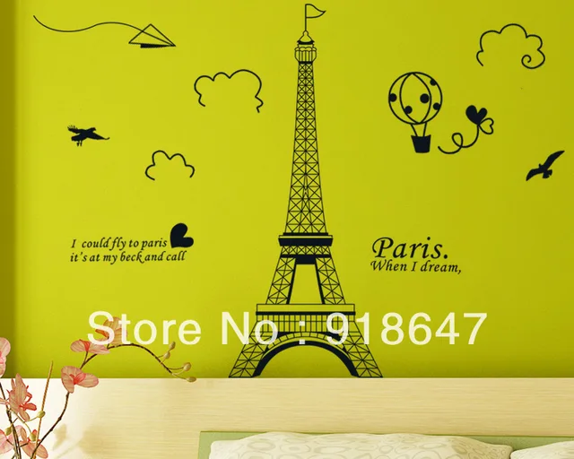 grosir murah ukuran besar baru ungu paris menara eiffel wall sticker