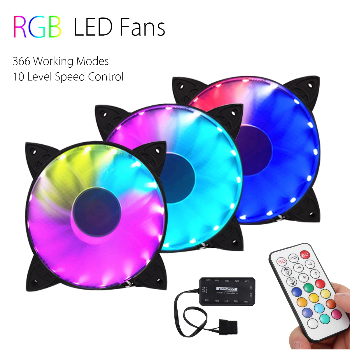 

LEORY 3pcs RGB Adjustable LED Cooling Fan 120mm With Controller Remote For PC Computer Cooling Cooler Fan For CPU