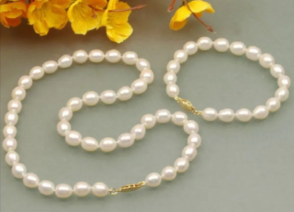 

Jewelry 001529 natural south sea white pearl necklace bracelets 18" 7.5-8" 14k clasp (A0423)