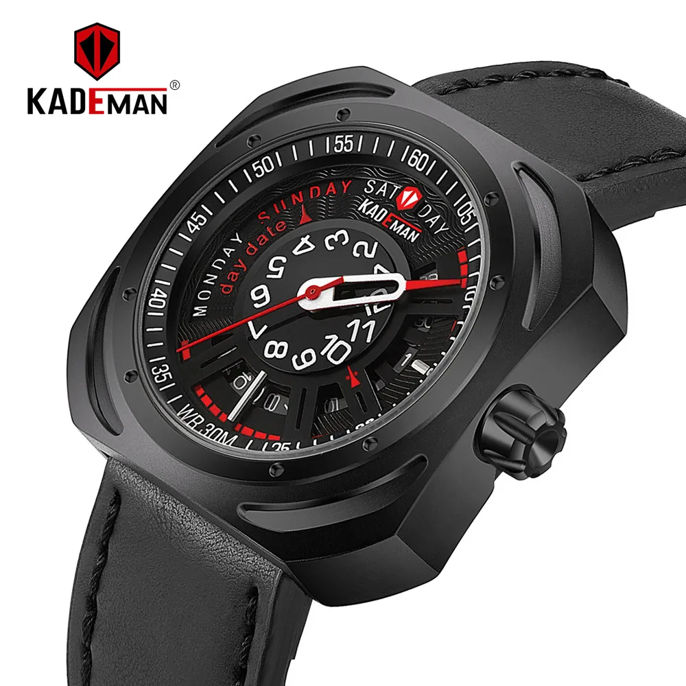 KADEMAN Creative Military Sport Men Watch Luxury 2019 Top Brand Waterproof Calendar Leather Male Cl