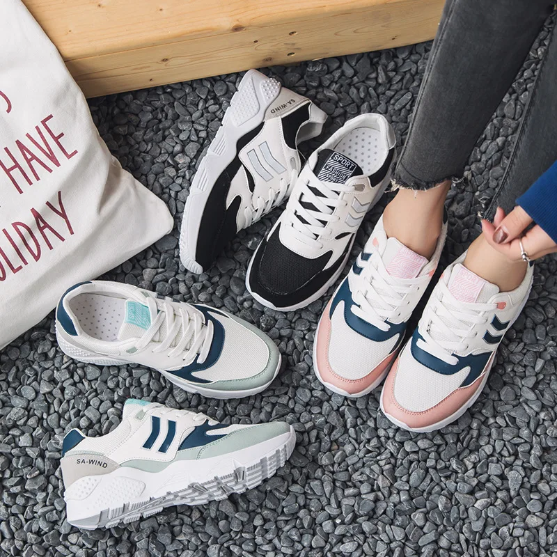 Baratos Deporte Zapatos para estudiantes mujeres allmatch cordón pista Zapatos mujer sneakers Zapatos para caminar Net doble marzo viajes aptitud Zapatos
