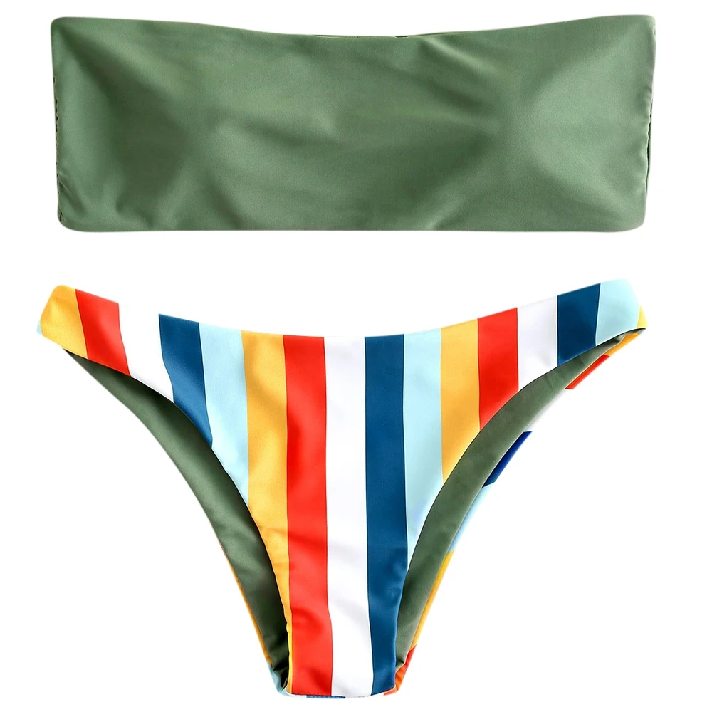 

Biquini Bandeau Sexy Rainbow Striped Tube Bikini Women Swimsuit Swimwear Brazilian Bikini Set Maillot De Bain Femme