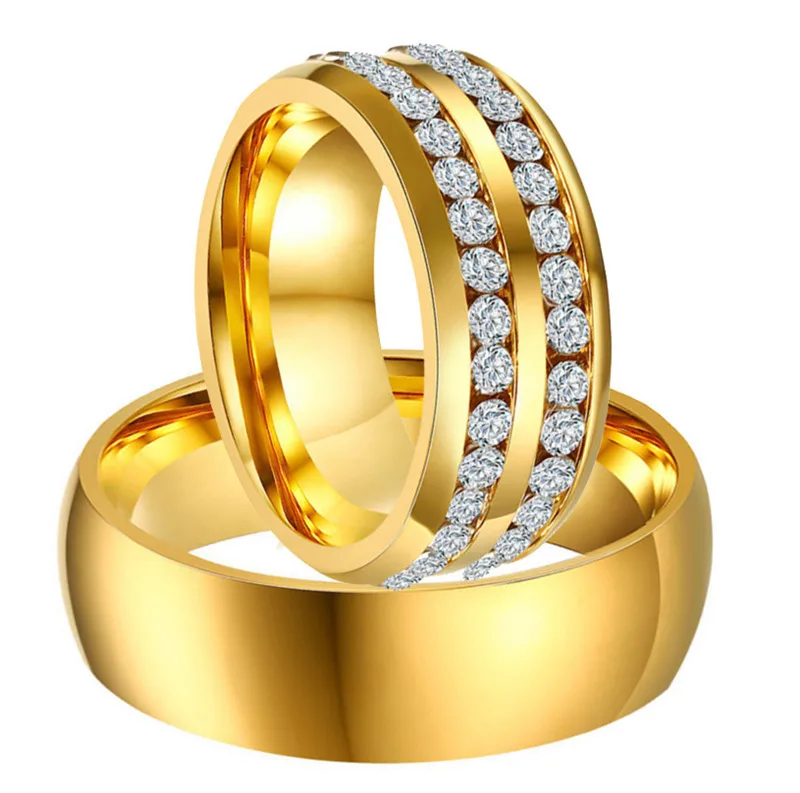 

Trendy Wedding Rings For Women Men CZ Stones Silver Gold Stainless Steel Jewelry Engagement Anniversary Valentine's Day Gift