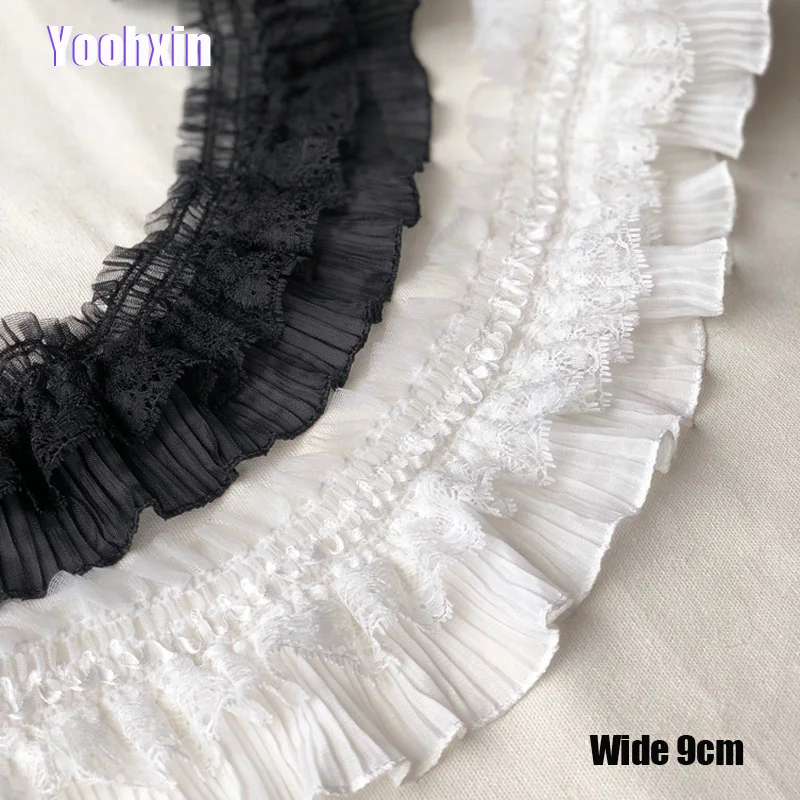 

9.5cm Wide HOT white black elastic lace fabric trim ribbon collar DIY sewing applique Flower embroidered guipure Wedding decor
