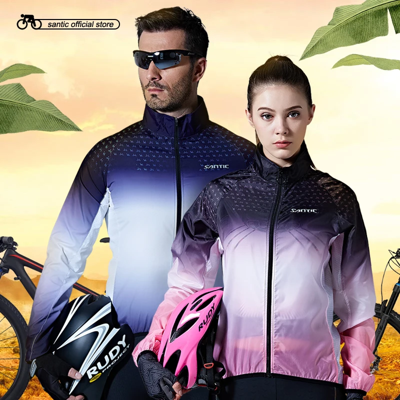 

Santic Cycling Skin Coat Men and Women Windproof Small Rain Waterproof Jackets Sun Protective UPF40+ Cycling Clothings 7022/7026
