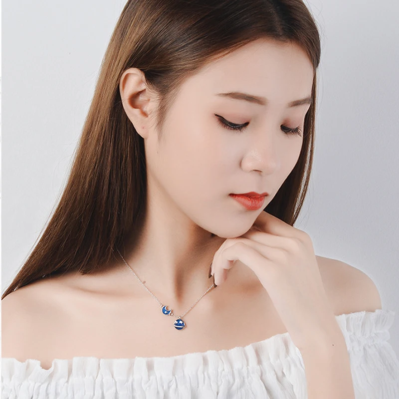 star moon blue necklace silver jewelry (2)