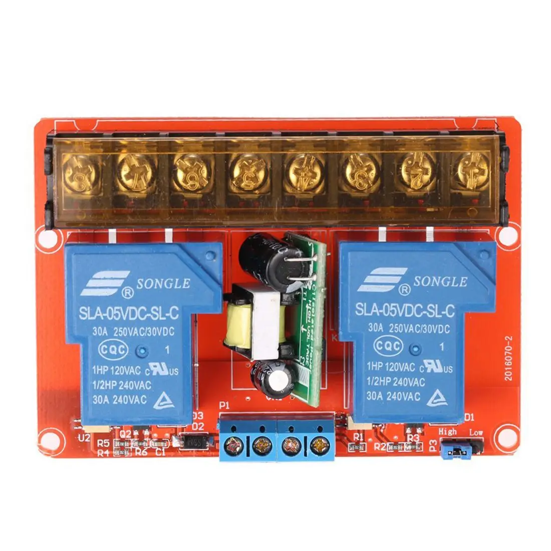 

2-channel 250VAC 30A Solid State Relay Module Board High/Low Level Trigger