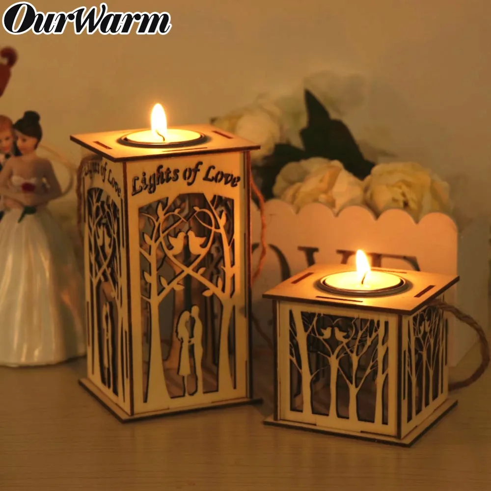 

OurWarm Wedding Candle Holder DIY Wooden Candlestick Hanging Led Lantern Tealight Holder Wedding Party Supplies Home Decor