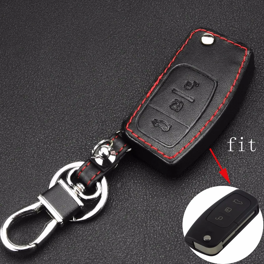 

Remote 3 Buttons Car Key Case Cover Leather For Ford Fiesta Focus 2 Ecosport Kuga Escape Keychain Flip Key