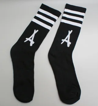 

new women men skateboard Socks cotton crew sock towel bottom letter A black striped