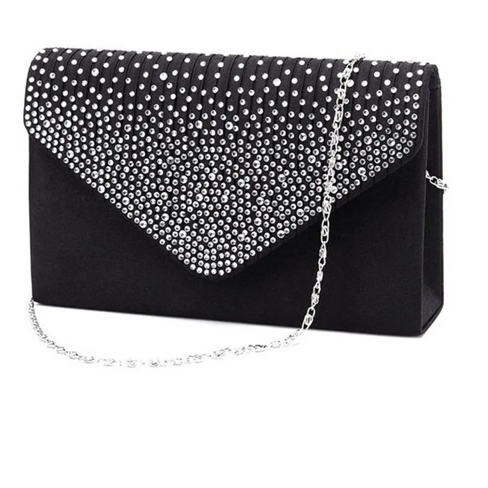 Women Evening Satin Diamond Shoulder Bags Ladies Clutch Party Envelope Bag Mini Square Hasp Diamante Crossbody Bags for Women#20 - Цвет: Black