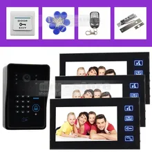 DIYSECUR 7 Inch Video Door Phone Intercom System IR Password Keypad RFID Reader Camera Electric Bolt Lock 1 Camera 3 Monitor