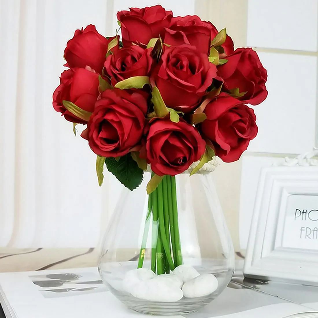 12 голов/лот искусственные розы свадебный букет год розовая Королевская роза из шелка цветок украшение дома Свадебная вечеринка Декор