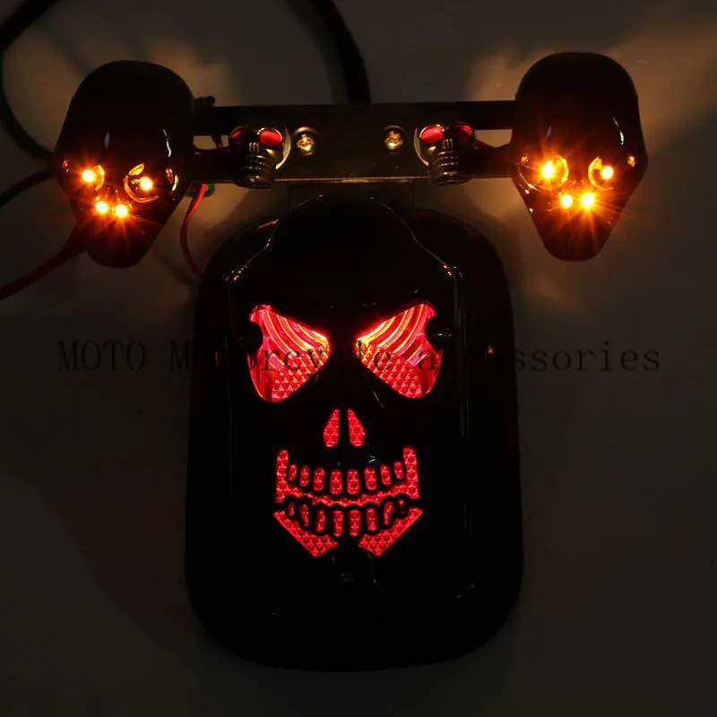 Motorcycle Black Skull Yellow Turn Signal Lamp Red Brake Tail Light For