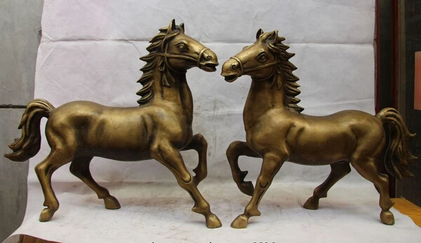 

song voge gem S1531 China Royal Palace Copper Brass Carved Feng Shui War Horse Statue Sculpture Pair