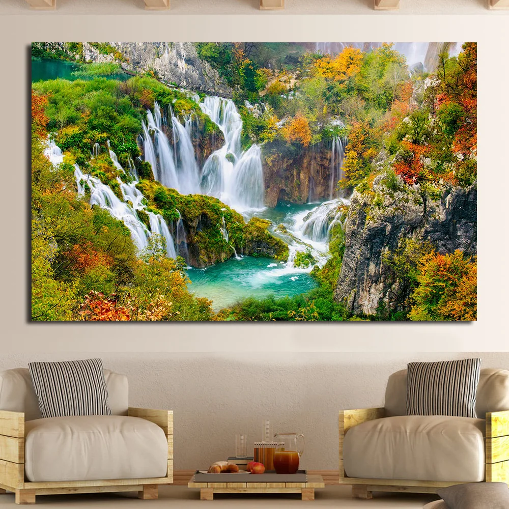 JQHYART печать маслом настенная живопись рекомендуемый водопад настенная художественная картина для гостиной живопись без рамки