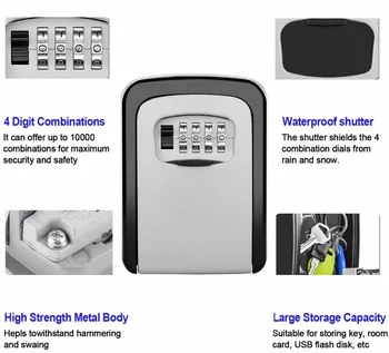 

Safety Wall Mounted Combination Password Keys Locked Home Durable Storage Box Money Key Hider 4 Digit Security Secret Code Lock