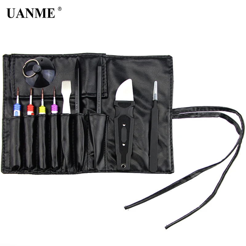 

UANME 10 in 1 Tool Bag For iPhoneX 8plus 7 7plus Repair Opening Tools Kit Pry Spudger Screwdriver Set with Storage Leather Pouch