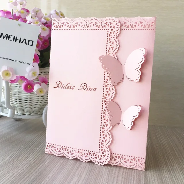 50 Pcs Vintage Undangan Pernikahan Unik Kupu Kupu Terbuka Renda