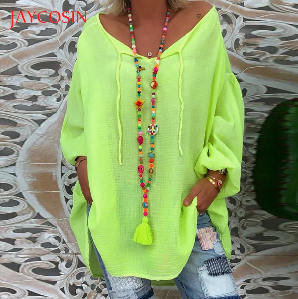 

JAYCOSIN Plus size Women tshirt Loose 5xl line Tops Long Sleeve V-neck Pullover Shirt vintage t shirt women clothes 2019 717