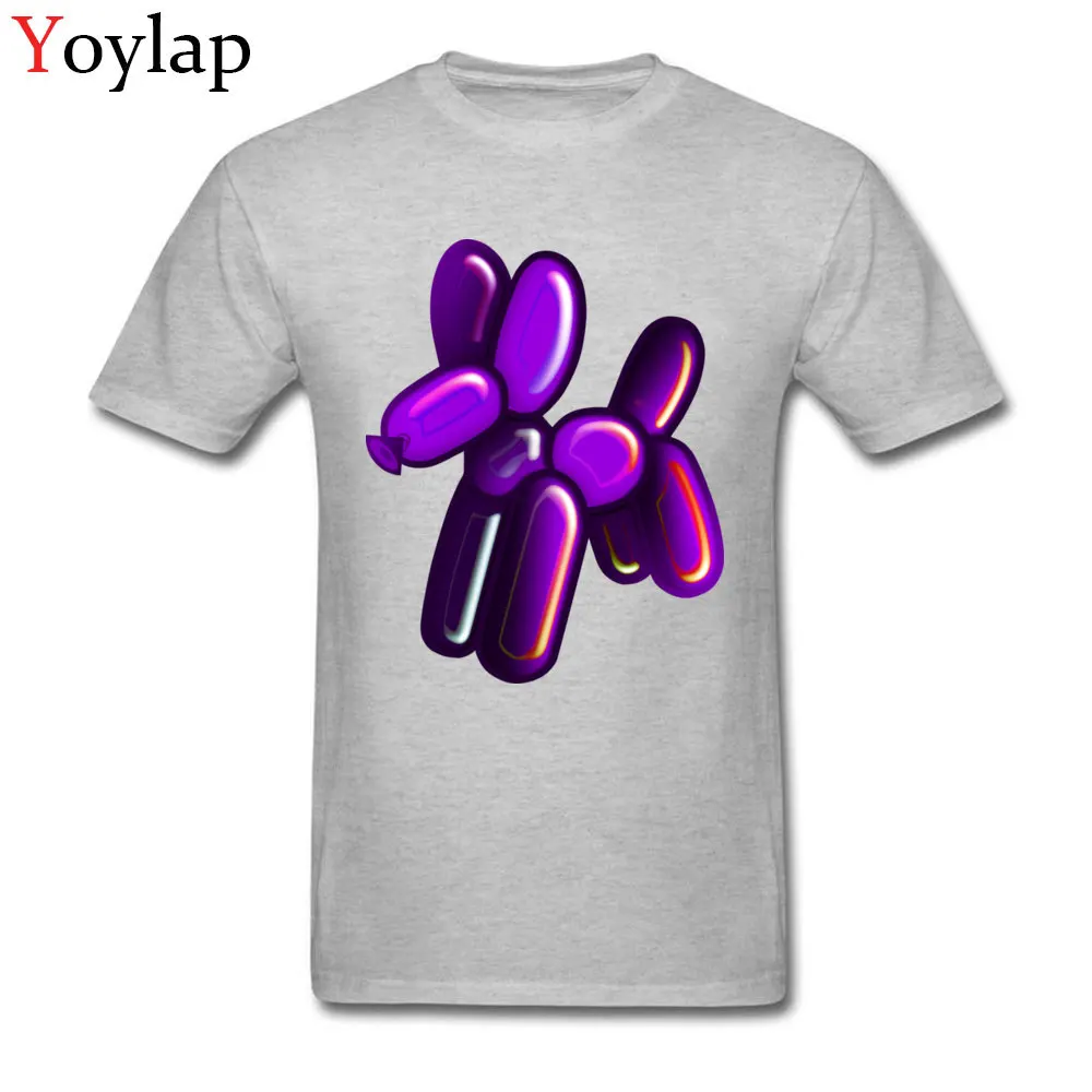 T-Shirt Casual Short Sleeve Newest O-Neck Cotton Fabric Tops Shirt Summer Summer Balloon Animal - Dog (purple) Clothing Shirt for Men grey