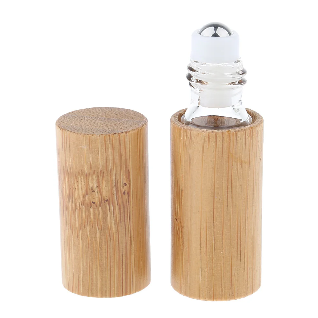 Bamboo Essential Oil Roller Bottles Empty Roll on Perfume Bottles 5ml Refillable Empty Makeup Cosmetic Roll On Bottle 