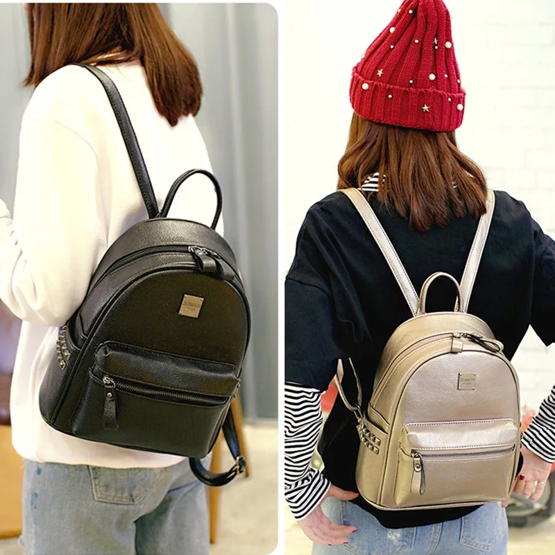 Mujeres Mochila De Cuero plata de estilo Preppy escuela mochilas para adolescentes mochilas mujeres Mochila