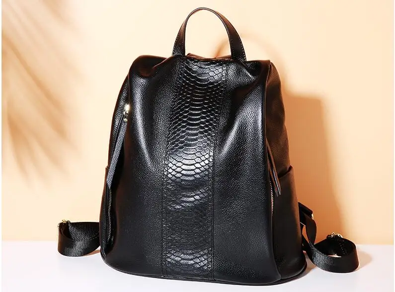 

New arrival Top quality Fashion Designer Cow Genuine Leather Women Backpack Drawstring School Bags For Teenagers Girls Female T