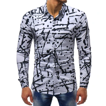 

spring new black print men shirt long sleeve plus size 5xl cotton mens shirts casual slim fit camisa masculina