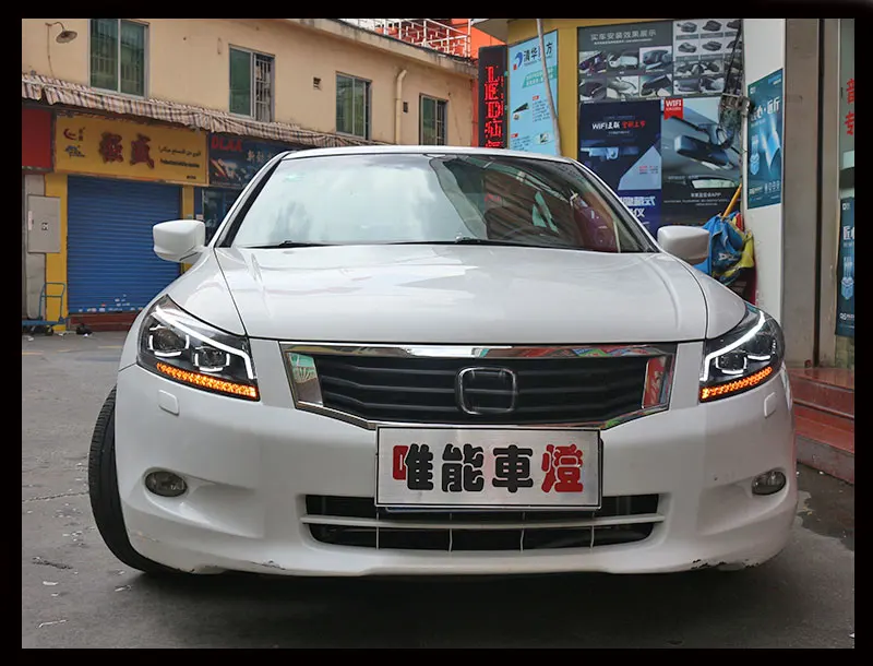 OUMIAO для Honda Accord фары 2008-2013 Red Eye для Accord 8 8th голову светодиодные лампы ДРЛ спереди Bi-ксеноновые линзы двойной луч HID