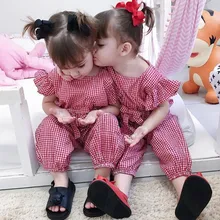 Летние комбинезоны для маленьких девочек Детские ползунки в клеточку галстук-бабочка для девочек штаны на подтяжках 2 цвета милый комбинезон для маленьких девочек