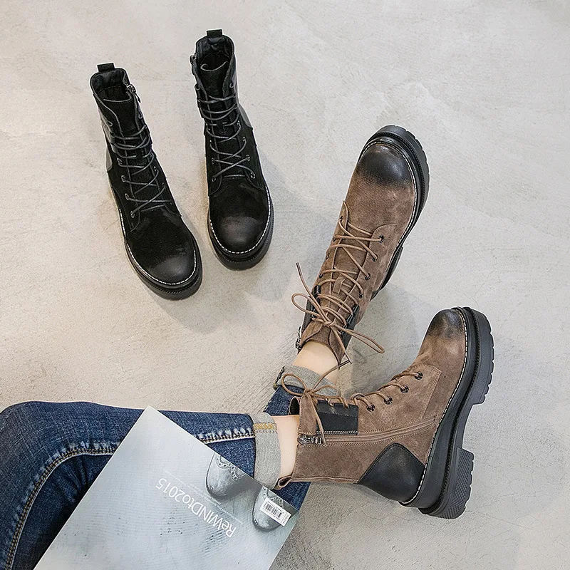 Simple Hiver Confortable BottesNoir Cuir En Bottes 2018 Semelle Nouvelle Épaisse Femmes Sauvage Casual marron Couleur Tendance Mode Solide Martin jzVpGSLMqU
