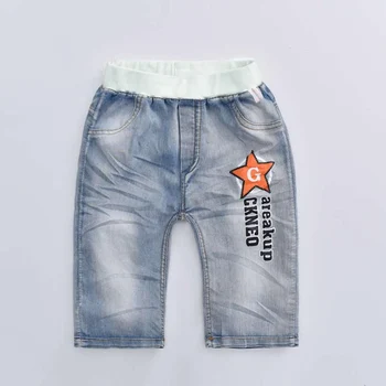 2019 hot summer design light blue star print kid short pants boys shorts elegant jeans denim shorts for teen children 3-13 years 1