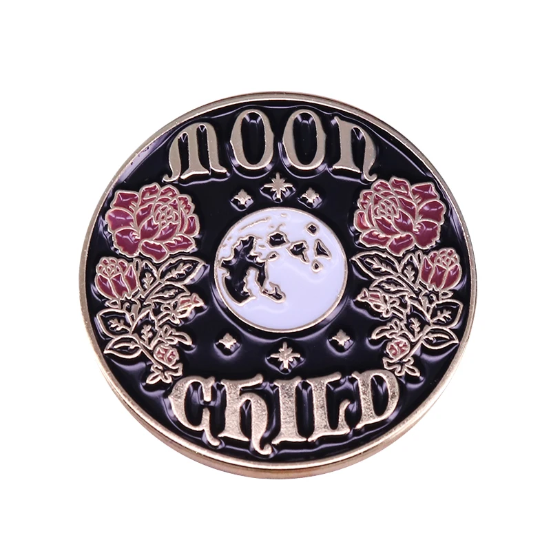 

Moon child lapel pin flowers brooch celestial jewelry beautiful art badge