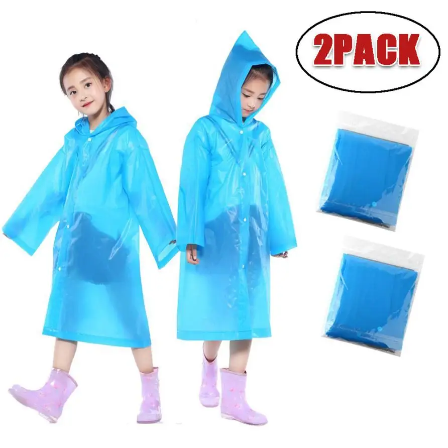 

2PCS Portable Reusable Raincoats Children Rain Ponchos For 6-12 Years Old 7.19