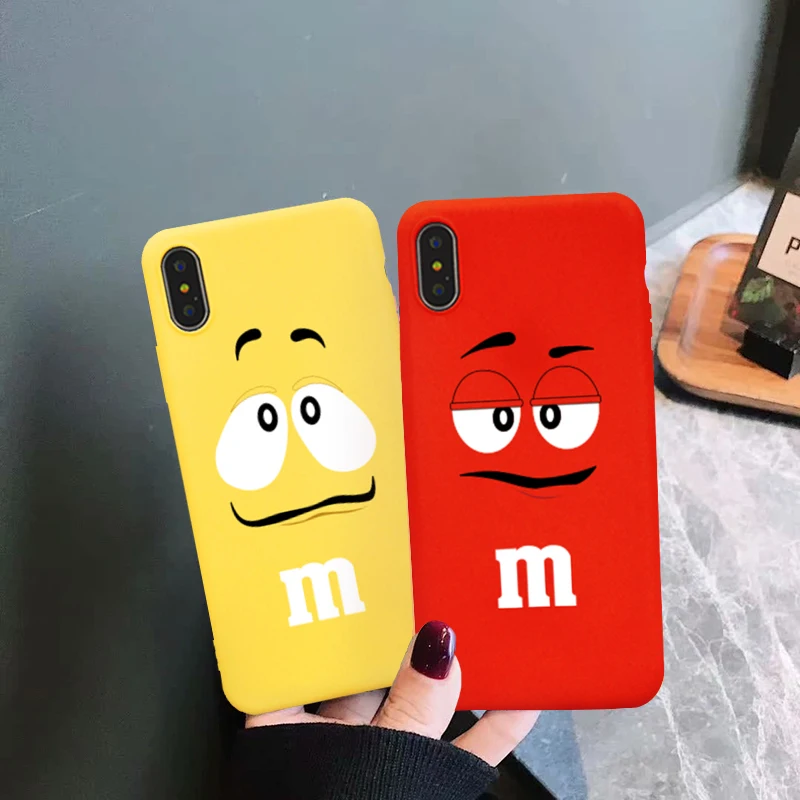 

GYKZ Cute Cartoon Chocolate Beans Phone Case For iPhone X XS MAX XR 7 6 6s Plus Red Matte Silicone Soft Back Cover For iPhone 8