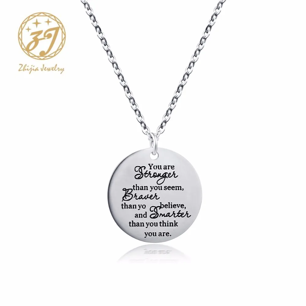 

Zhijia Jewelry Stainless steel tag pendant Necklace for Women Girls Jewelry Gift"You Are Stronger/ Braver/ Smarter Than You