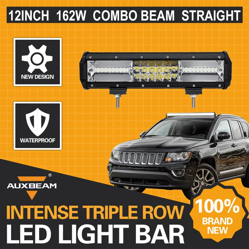 

Auxbeam 12" 162W Cree Chips Triple-Row Led Light Bar Combo Offroad Work Light for ATV SUV 4WD 4X4 BoatTruck Car Headlight 6000K