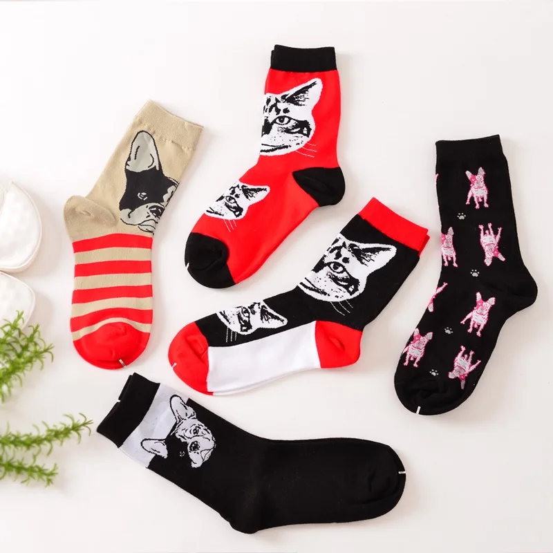 Korean Harajuku Women Bulldog Cat Long Socks New Fashion Animal Cartoon
